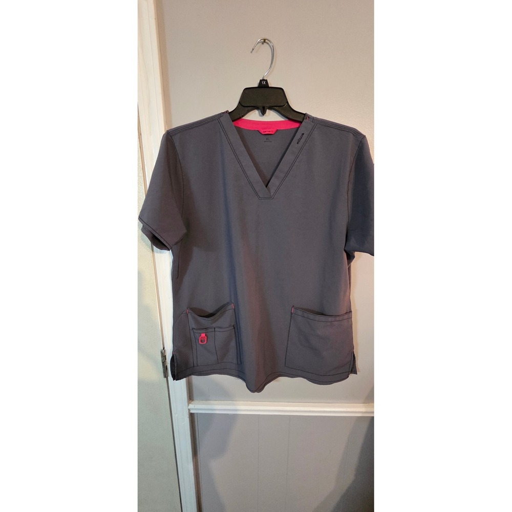 Carhartt Liberty Force Scrub Top XL Gray Pink V-Neck Short Sleeve C12110 Womens